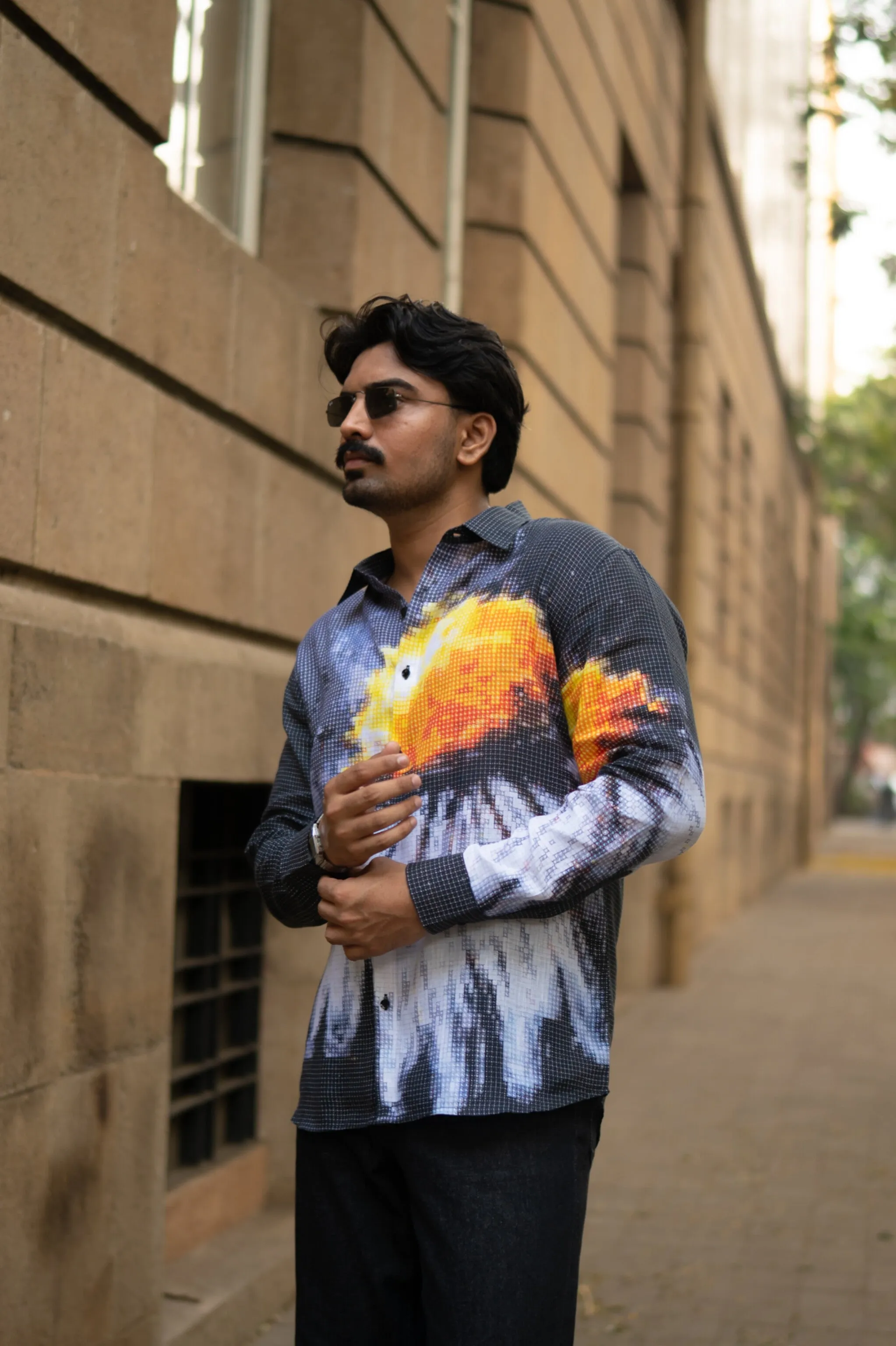 Trending Blazing Mosaic Printed Pure Linen Shirt - AddysForMen