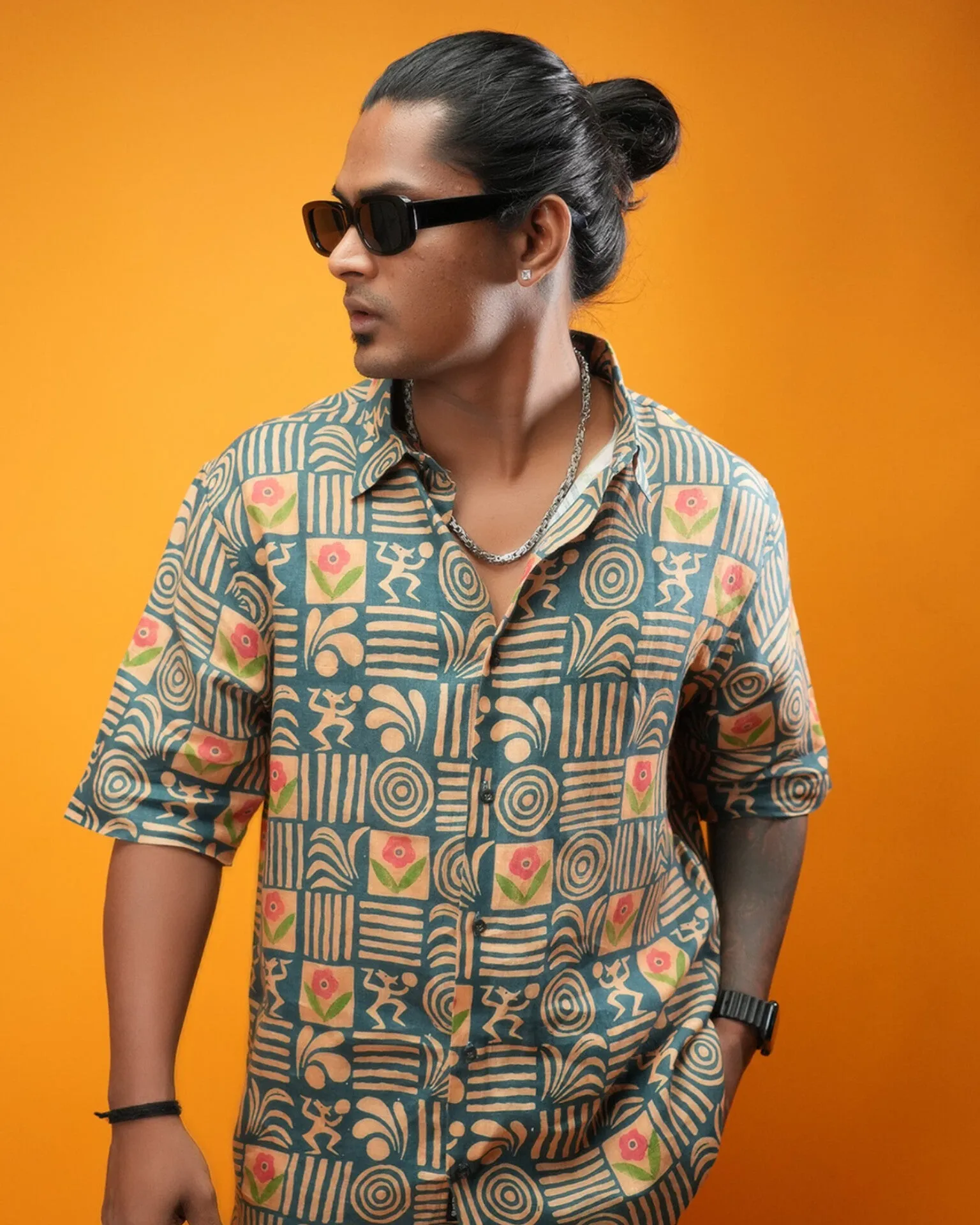 Tribal Dance Pure Linen Short Sleeve Shirt for Men