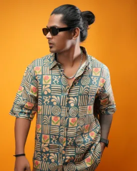 Tribal Dance Pure Linen Short Sleeve Shirt for Men