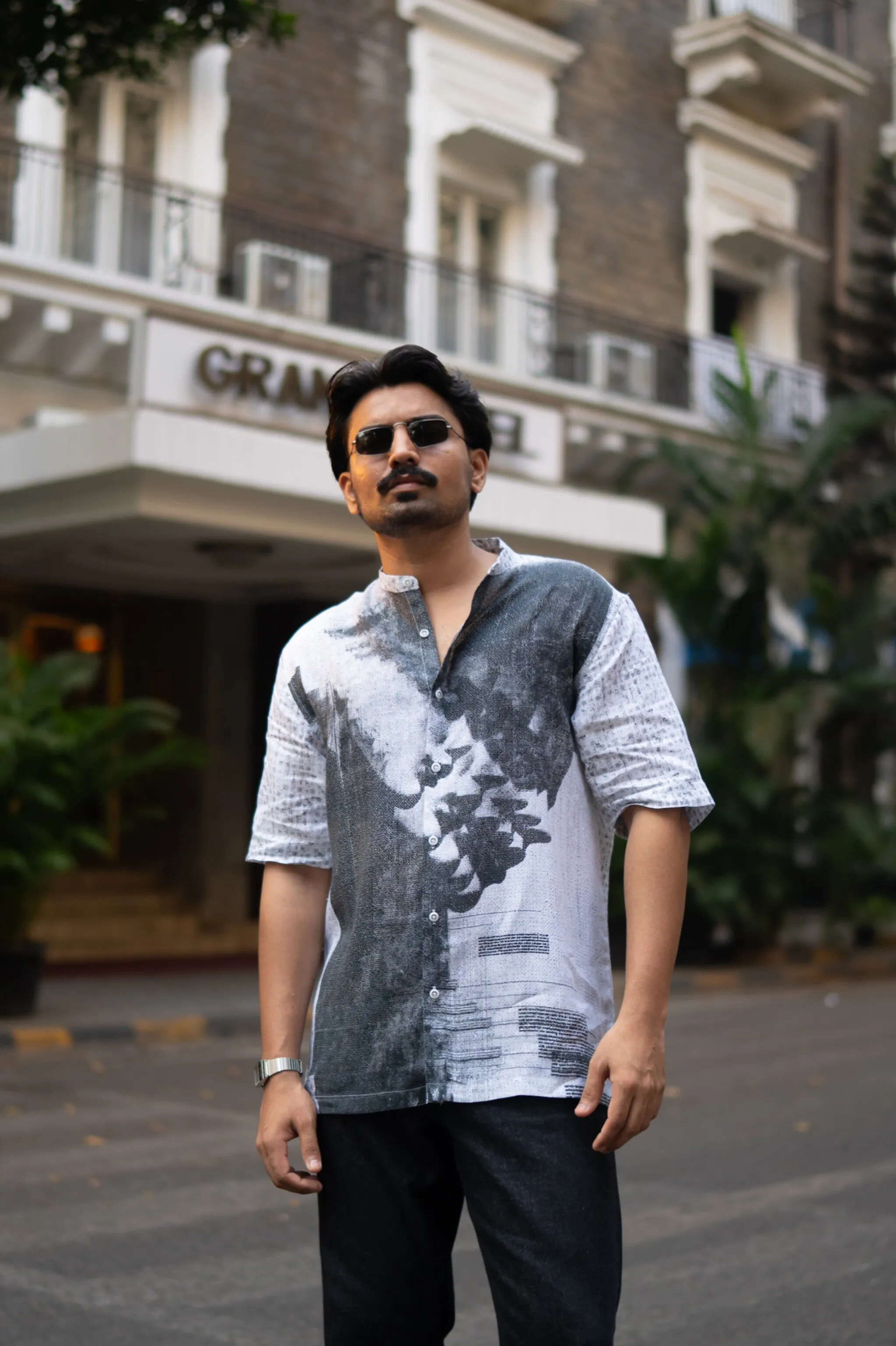 Urban Ink Printed Pure Linen Short Sleeve Shirt - AddysForMen