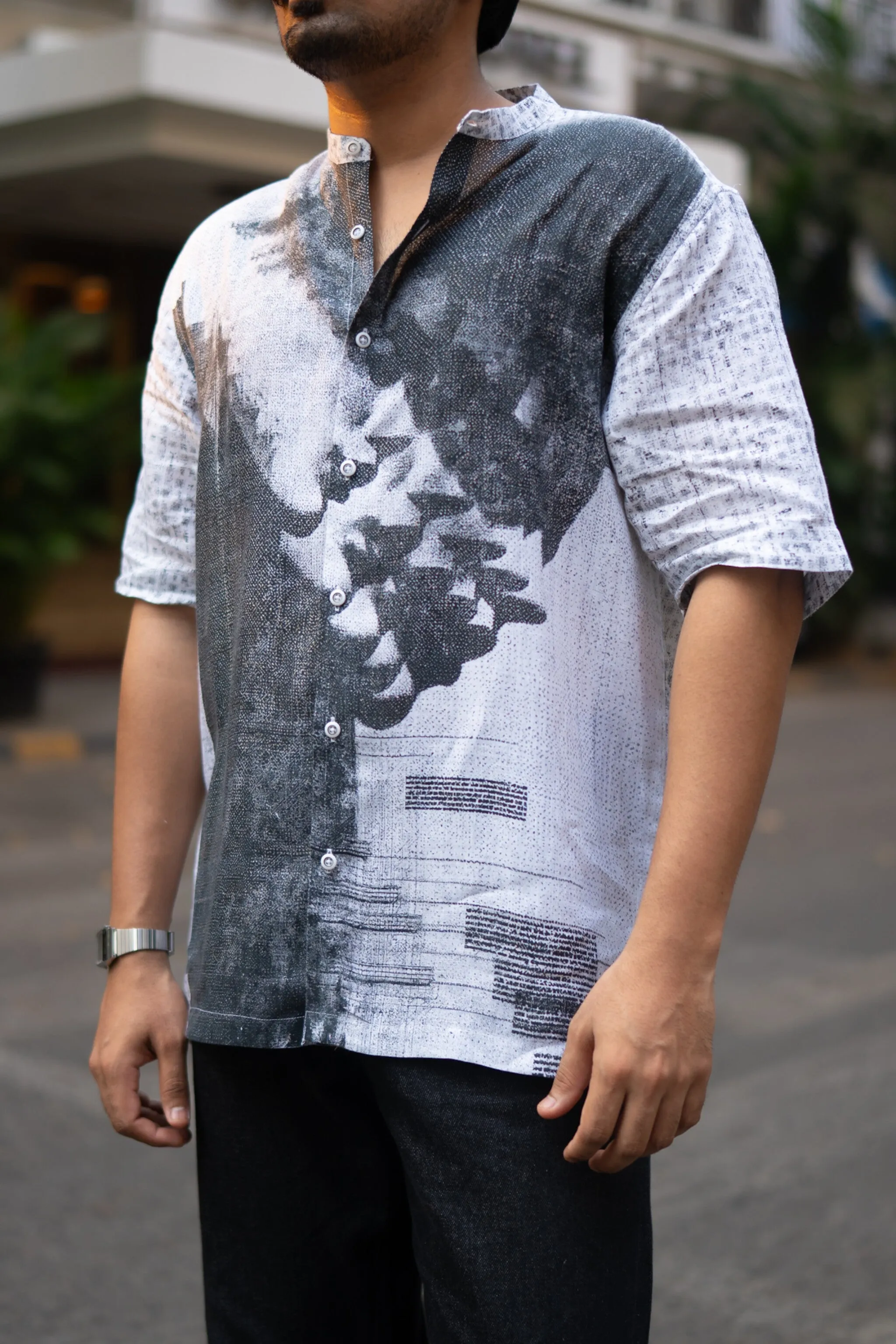 Urban Ink Printed Pure Linen Short Sleeve Shirt - AddysForMen
