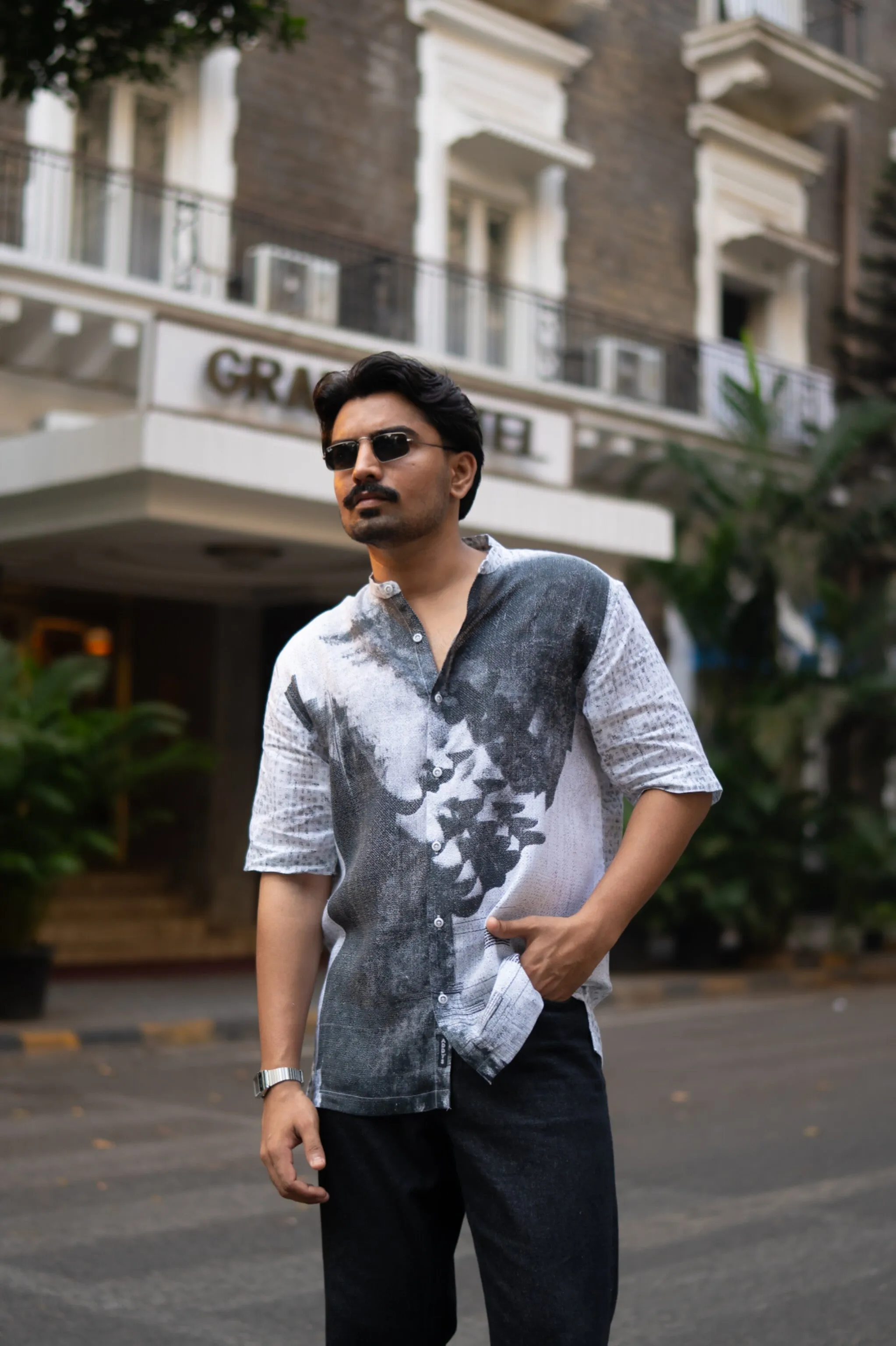 Urban Ink Printed Pure Linen Short Sleeve Shirt - AddysForMen