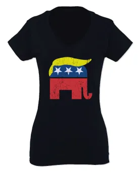 Vintage Elephant Republican Logo Trump Hair America For Women V neck fitted T Shirt