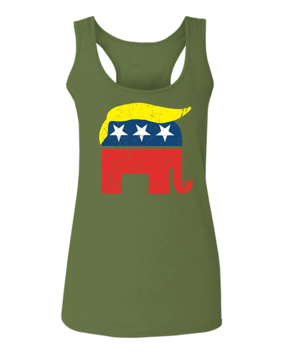 Vintage Elephant Republican Logo Trump Hair America  women's Tank Top sleeveless Racerback
