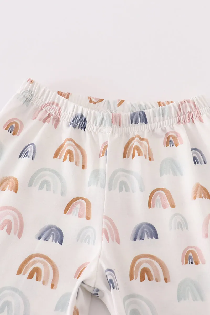 Watercolor Rainbow Print Girl Pajamas Set