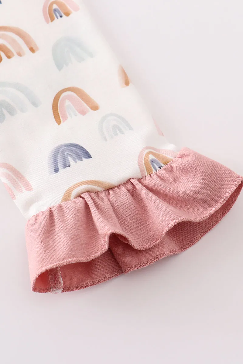 Watercolor Rainbow Print Girl Pajamas Set